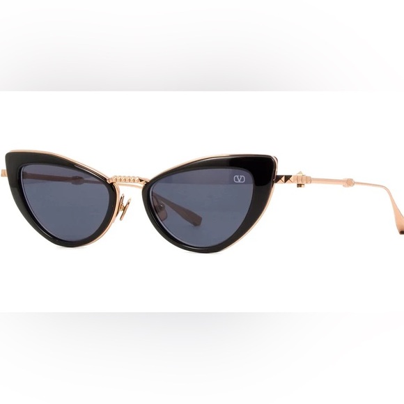 Valentino VIII VLS102 Black & Gold Cat-Eye Sunglasses NWT - Picture 3 of 4